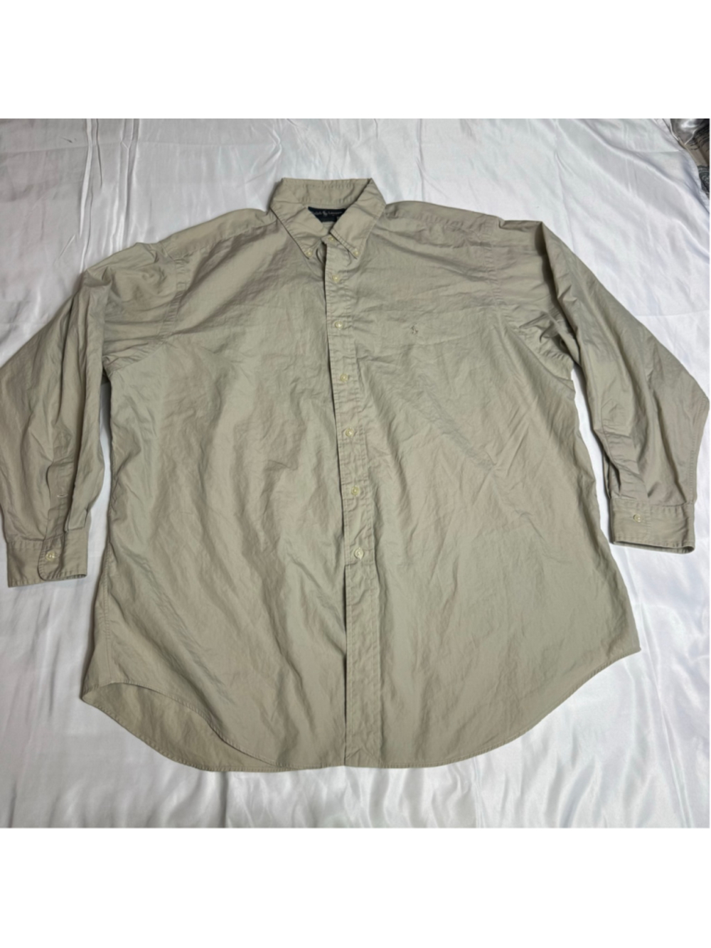 Men's Ralph Lauren Casual Button Down Shirt, Beige, Size 17.5